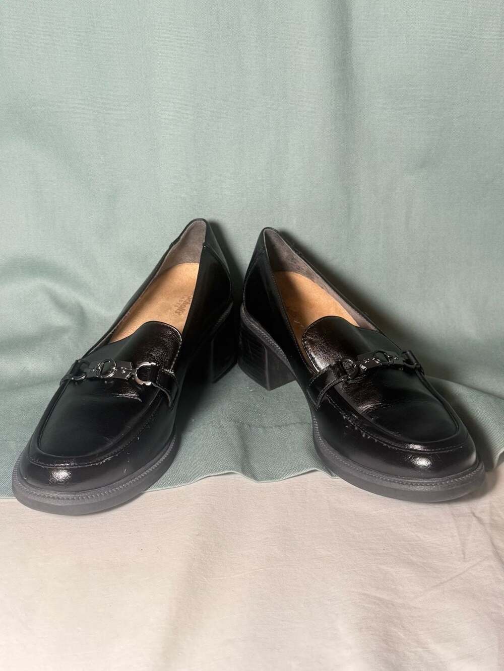 Dr. Scholl's Black Leather Horsebit Loafers Block Heel Comfort Shoes Women's